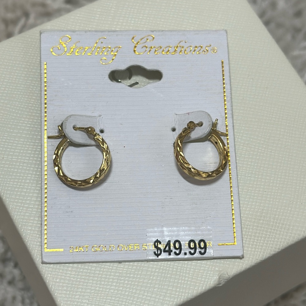 .925 Sterling Creations gold over silver Diamond Cut Hoop Earrings